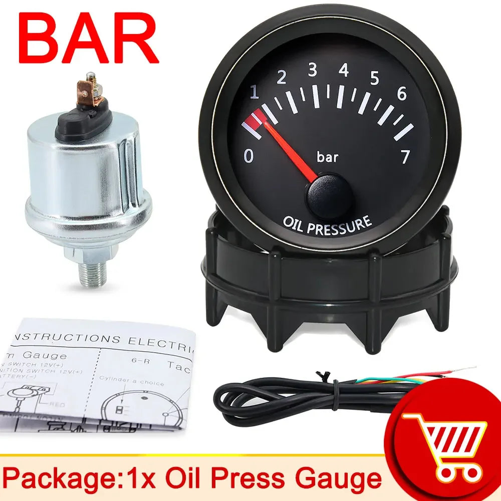 52mm Car Gauge Set | Water Temp Oil Temp Voltmeter Oil Pressure Boost Gauge additional angle