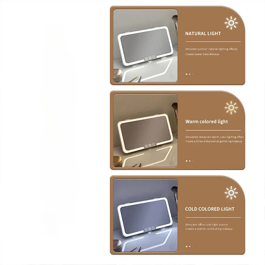 Car Sun Visor Vanity Mirror with 3 Modes Touch Screen Light Detachable Auto Interior Makeup USB Rechargeable Portable for Travel