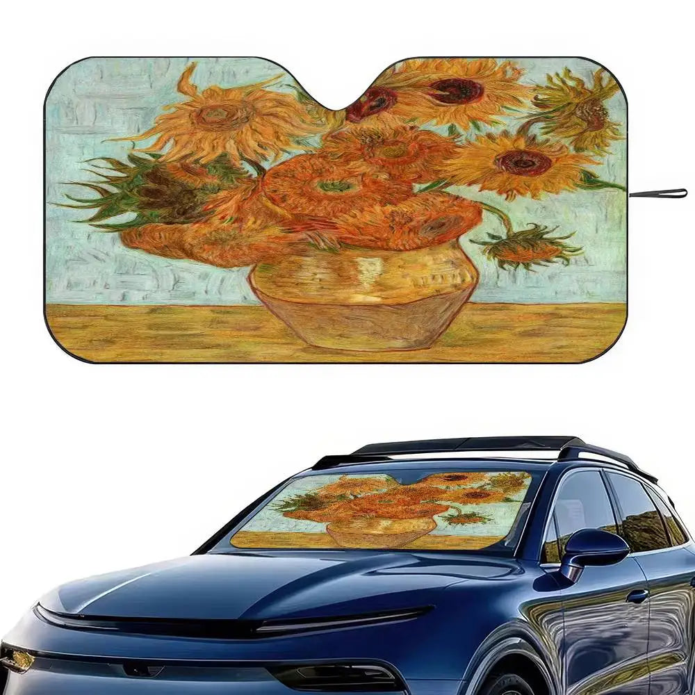 Starry Night Van Gogh Art Windshield Sun Shade | Car SUV Truck Front Window Protector close-up view