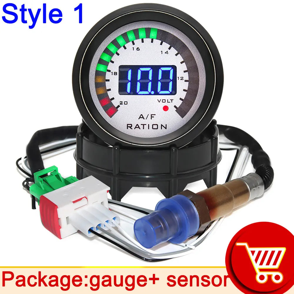 Digital Air Fuel Ratio Gauge 52mm | Narrowband O2 Sensor for 12V Car Voltmeter 2 in 1 close-up view