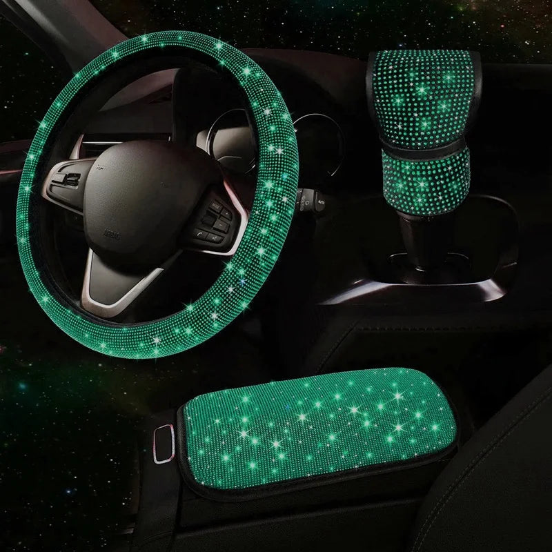 3Pcs Car Accessories Set for Women Steering Wheel Cover Gear Shift Cover Armrest Pad alternate view
