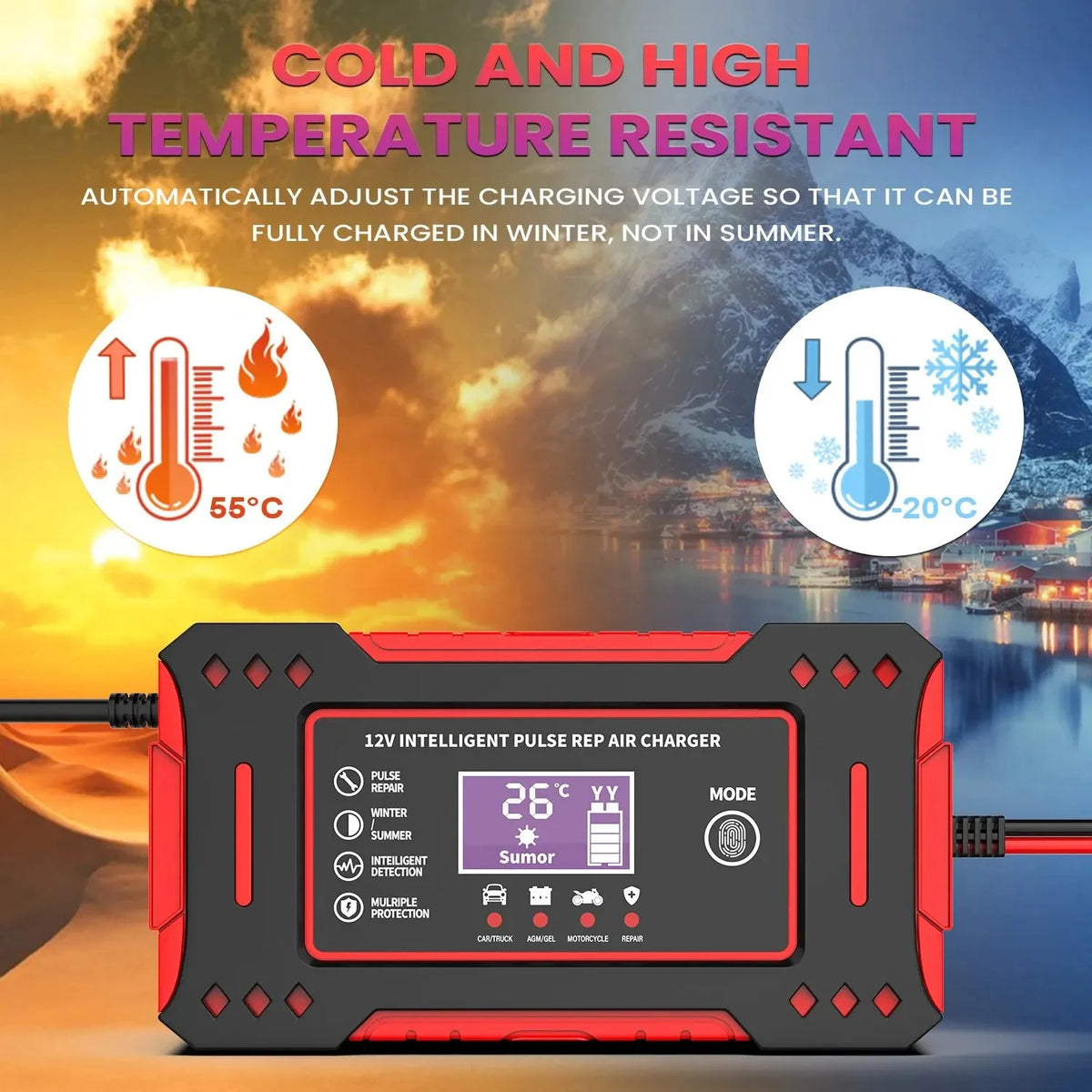 Charger Car and Motorcycle Battery Charging Unit Lead-Acid Battery Repair LCD Display 6A detail view