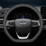 Ultra-Thin Faux Leather Steering Wheel Cover 37-38cm close-up view