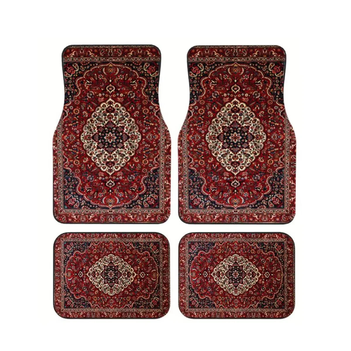Red Bohemian Paisley Print Car Floor Mats 4Pcs Universal Anti-Slip Auto Carpet Interi alternate view