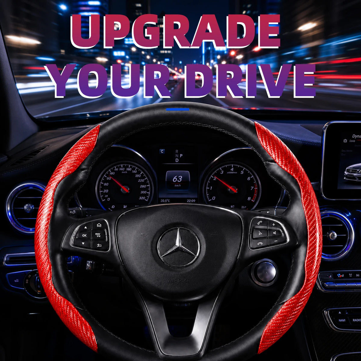 Anti‑Slip Carbon Fiber Steering Wheel Cover Ergonomic Hand Grip Wear‑Resistant Car Inter detail view
