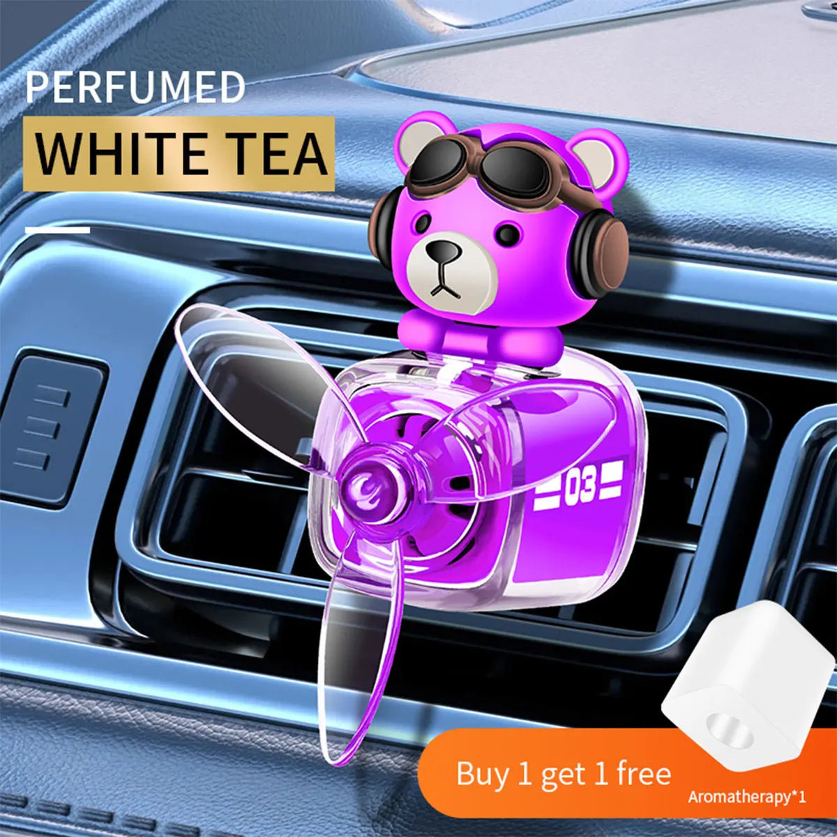 Car Air Freshener Cartoon Bear Style Air Outlet Rotatable Fan Vent Clips Perfume Diffusion Fragrance Long-lasting Interior Decor