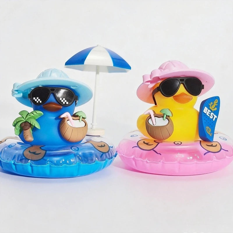 New! Car Dashboard Ornaments Summer Little Yellow Duck Coconut Skateboard Hat Rubber Squeeze Duck Cute Car Decoration