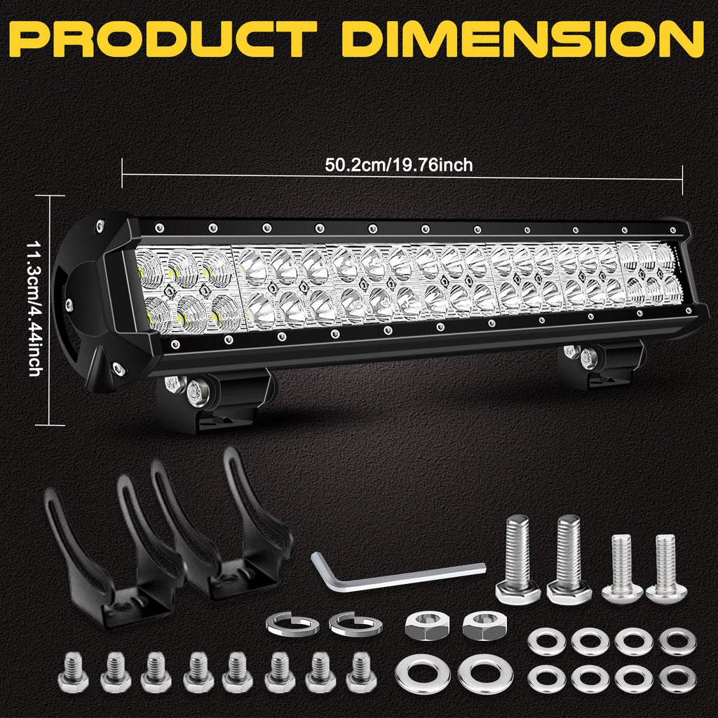 20 Inch LED Light Bar Spot Flood Combo Beam Offroad LED Driving Lights for Jeep Truck Off-Road Vehicles 4x4 ATVS UTVS,12V 24V
