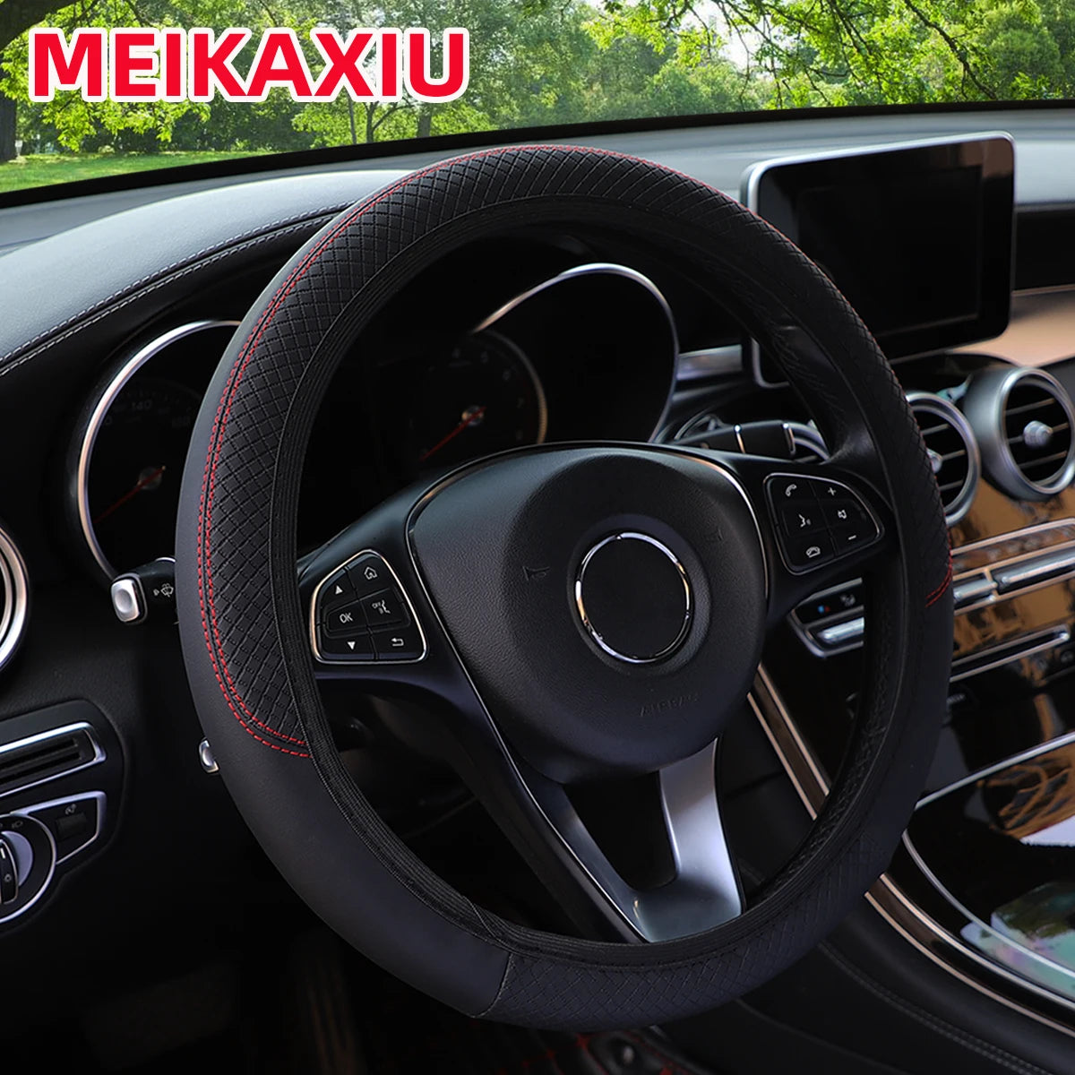 PU leather checkered embossed multi-color car rimless steering wheel cover suitable additional angle