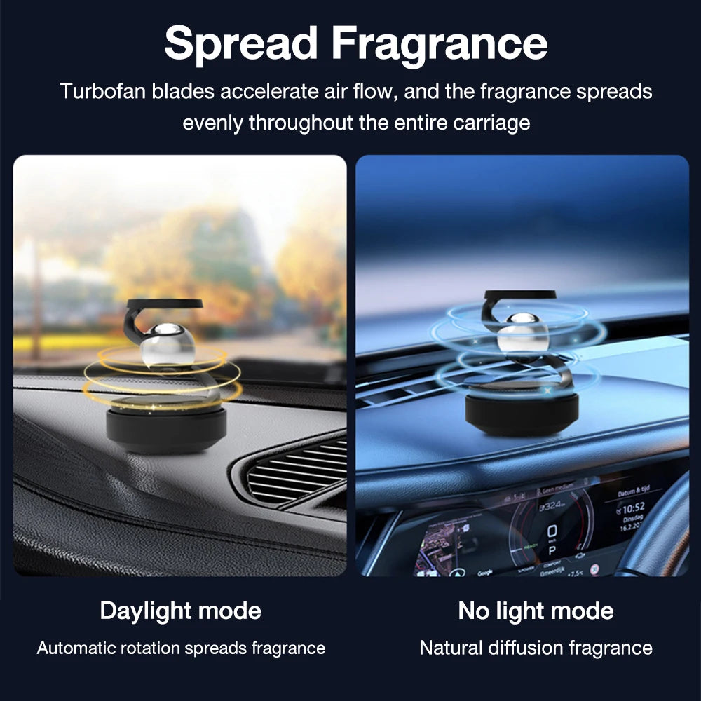Solar Car Air Freshener Automatic Rotation Oil Diffuser