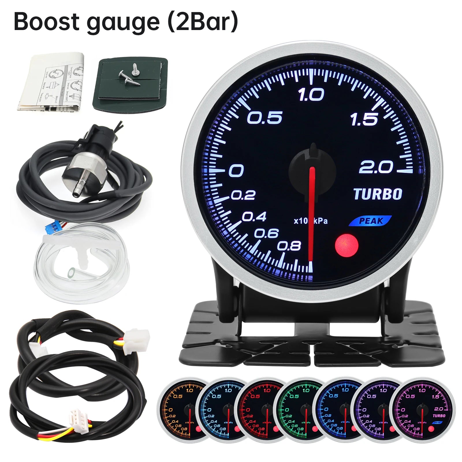52mm 8 Color Car Gauge Kit | Oil Pressure PSI Water Temp Oil Temp EGT Boost Tachome additional angle