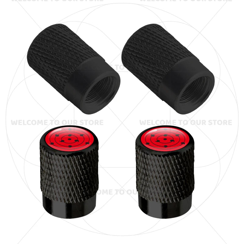 Itachi Rinnegan Sharingan Tire Valve Caps | 4pc Aluminum Anime Car Accessories detail view