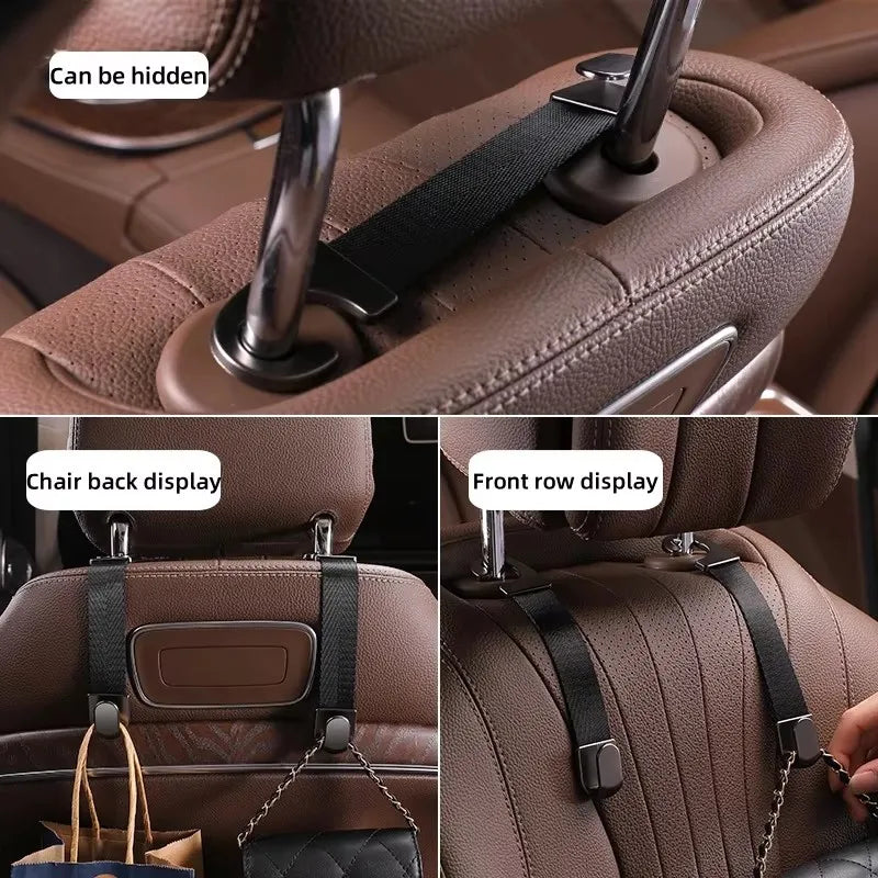 Alloy Headrest Hook, Silent Anti-Slip Seat Back Rack, Premium Business Car Storage Acc close-up view