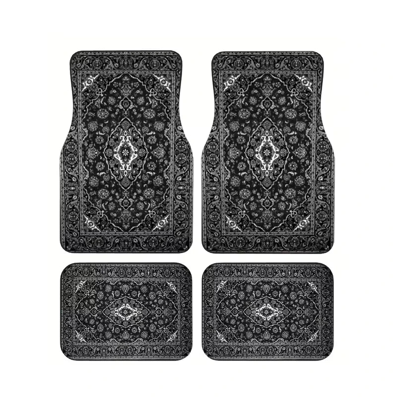Red Bohemian Paisley Print Car Floor Mats 4Pcs Universal Anti-Slip Auto Carpet Interior detail view