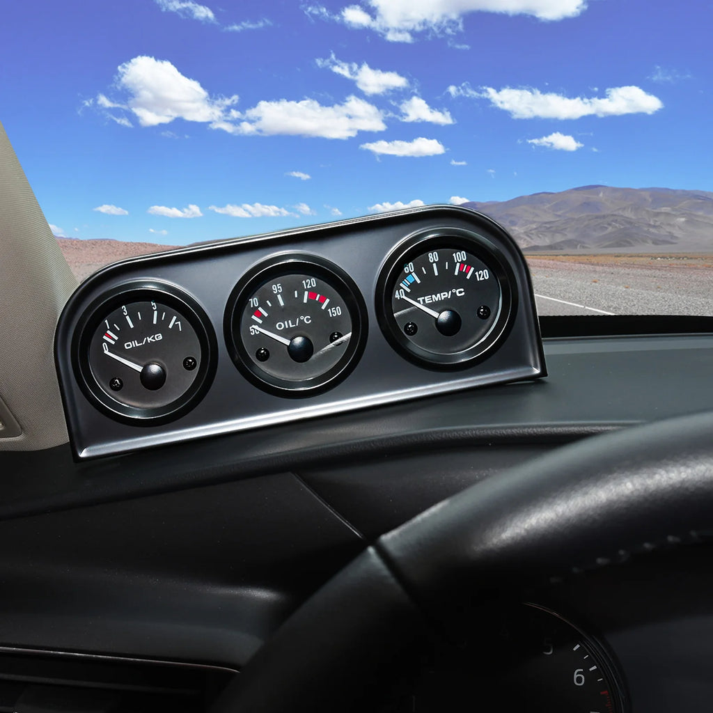 52mm Triple Gauge Kit 3 in 1 | Car Water Temp, Oil Pressure & Voltage Meter additional angle