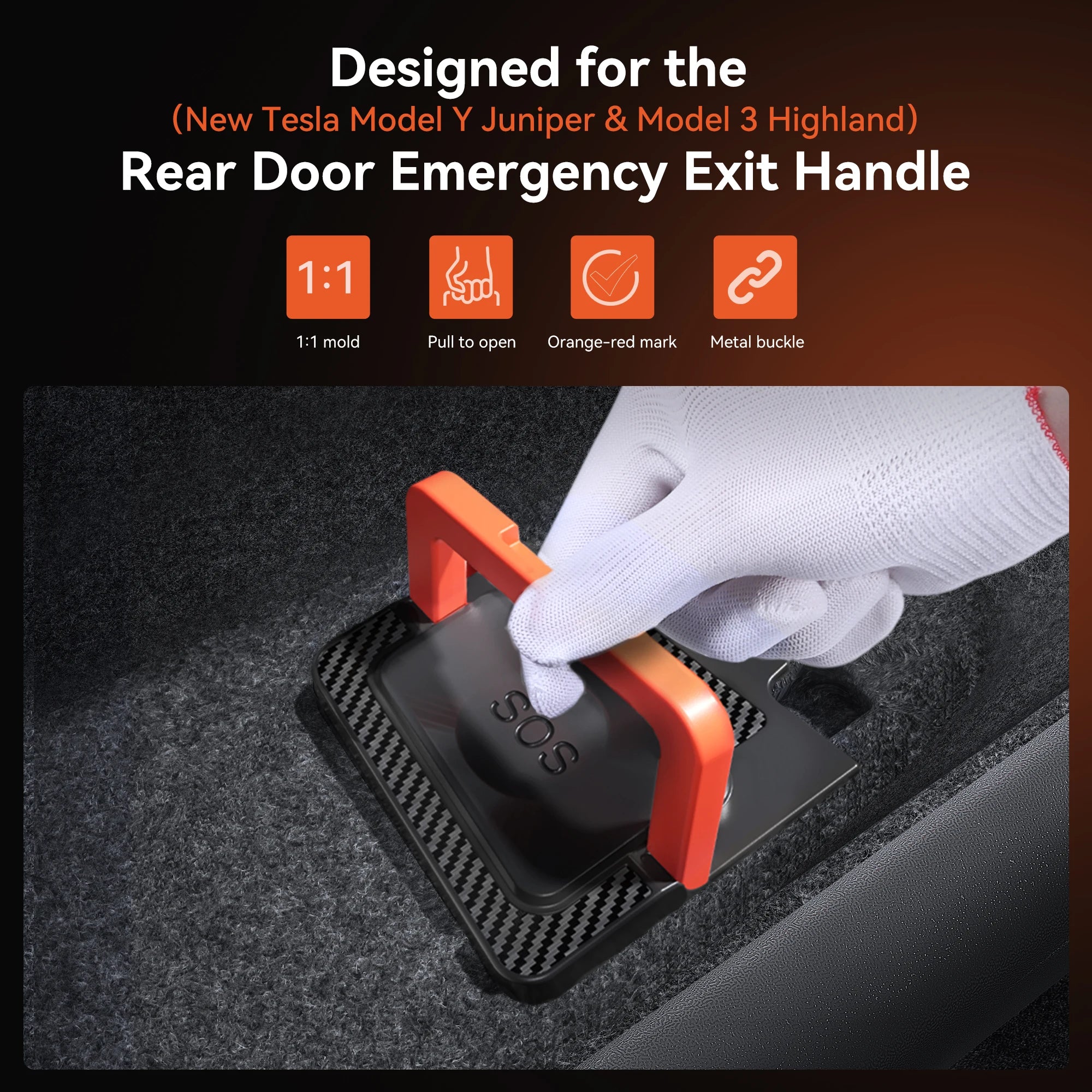 YZ Rear Door Emergency Safety Pull Rope | For Tesla Model Y/Juniper 2021-2026 & Model 3 Highland