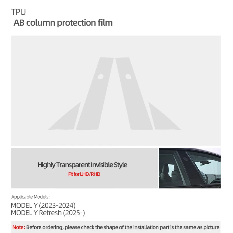 For Tesla Model 3 Highland 2024 Model Y 2019-2025 Juniper Car Body A B Center Pillar TPU Protector Film Decoration Accessories