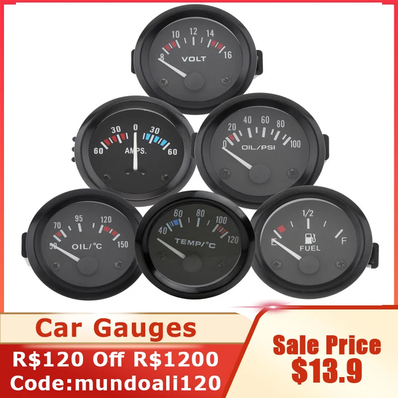 Car Ammeter Voltmeter 12V 60-0-60 AMP Gauge 2" 52MM | Universal Volt Meter for Cars Boats Trucks ATV