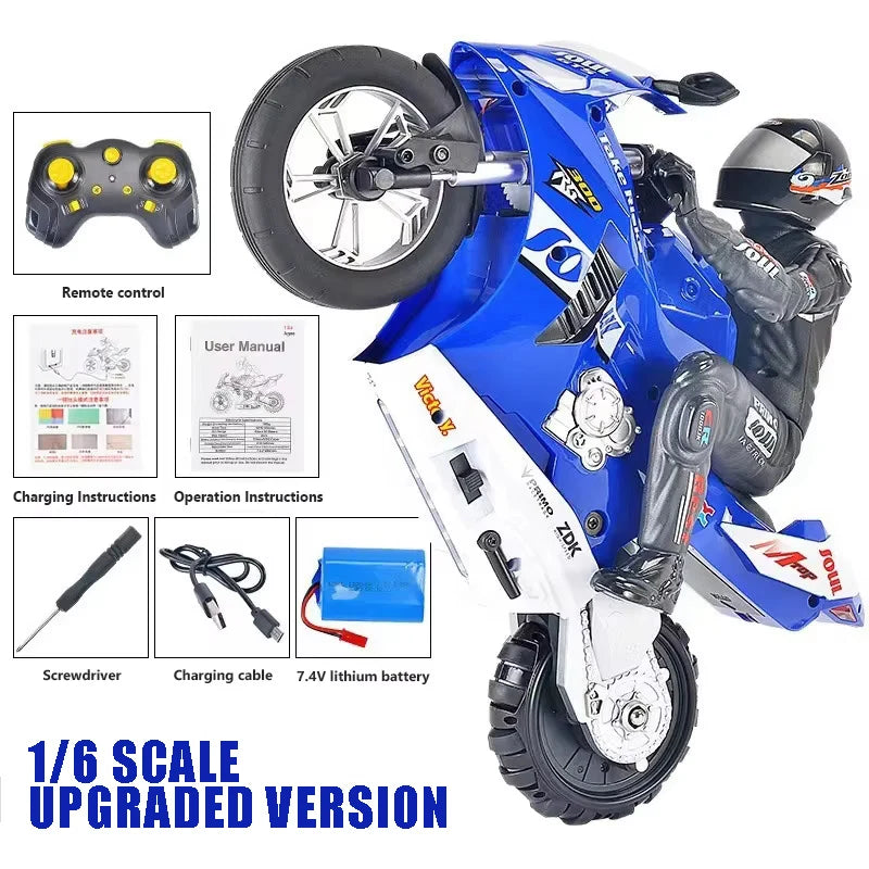 RC Motorcycle 1:10 Electric RC Drift Motorcycle with 4CH Remote Control additional angle