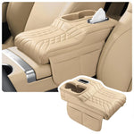 HTMCK Multifunctional Car Armrest Cushion, Center Console Cover with Tissue Holder, Cup Slot and Side Pockets