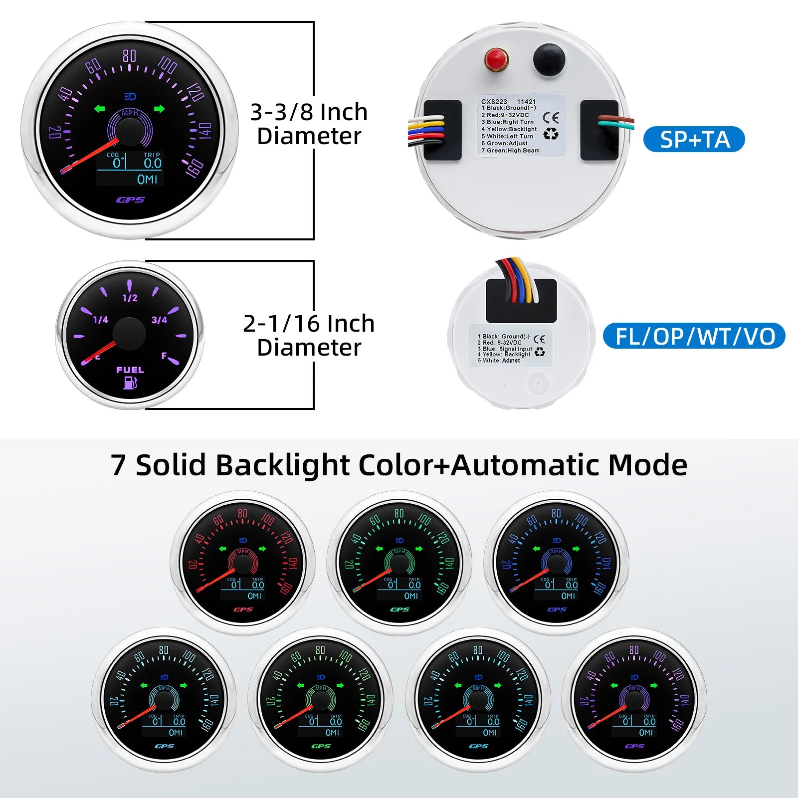 6pcs Gauge Set 160MPH 200km/h GPS Speedometer Tachometer Water Temp Fuel Voltmeter Oi lifestyle view