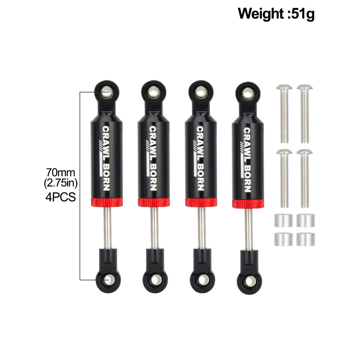 4PCS Metal Built-in Spring Shock Absorber 70/80/90/100/110mm for 1/10 RC Crawler Car A close-up view