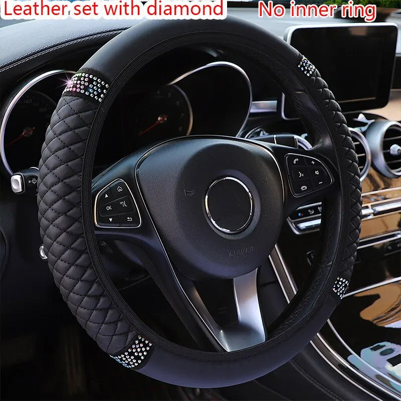 Steering Wheel Cover Without Inner Ring 37-38cm Faux Leather Diamond lifestyle view