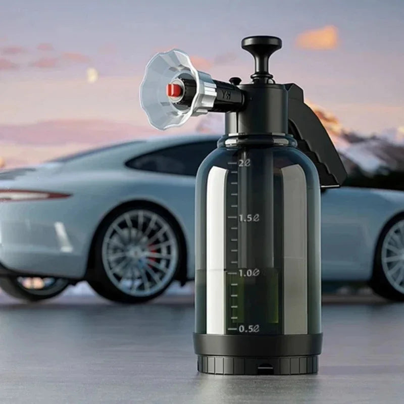 2L Pressurized Car Wash Foam Sprayer | Hand Pump Foam Cannon with 2 Nozzles close-up view