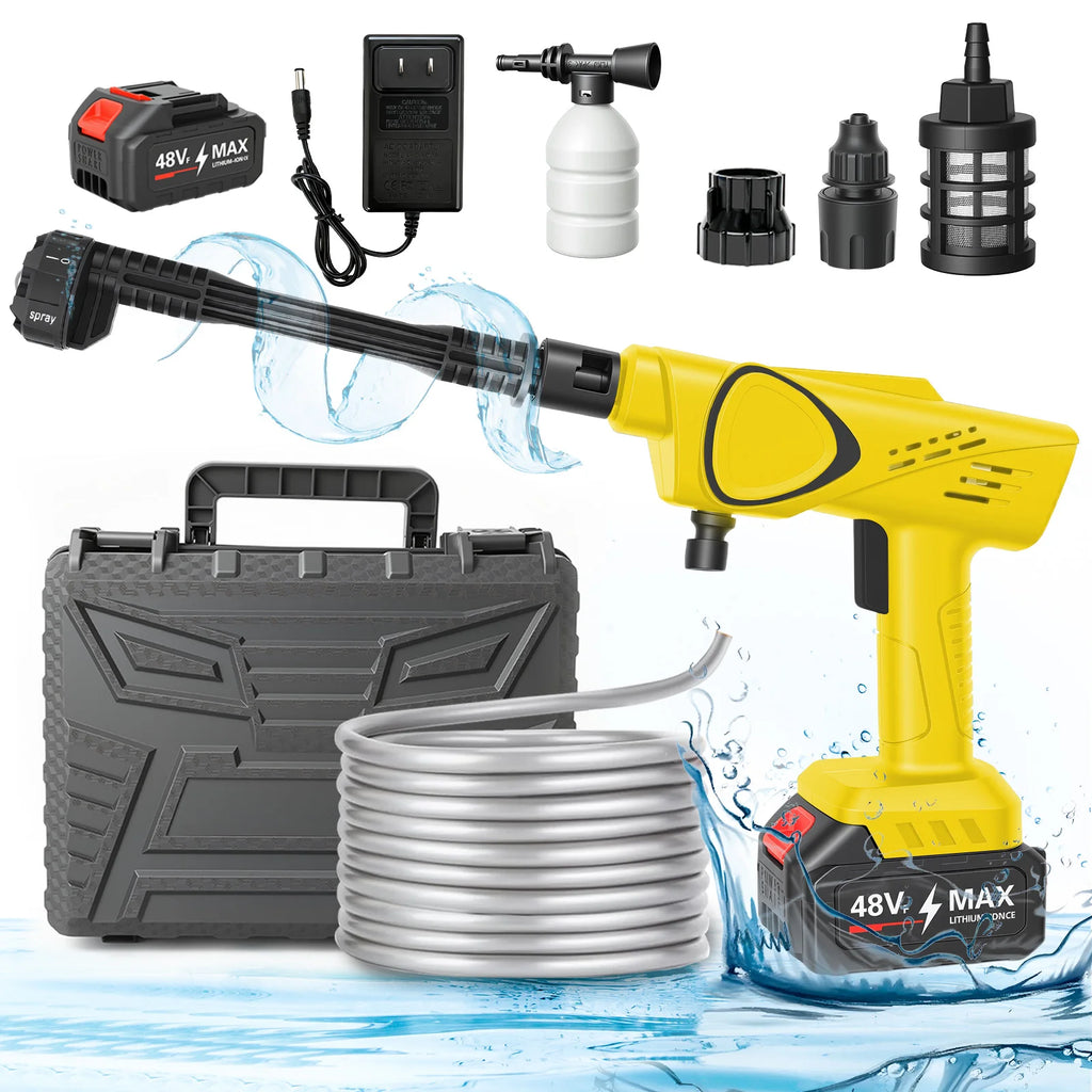 21V Portable Cordless Pressure Washer G970PSI Handheld High-Pressure Car Wash Water Gun 6-in-1 Adjustable Nozzle 4.0Ah Battery