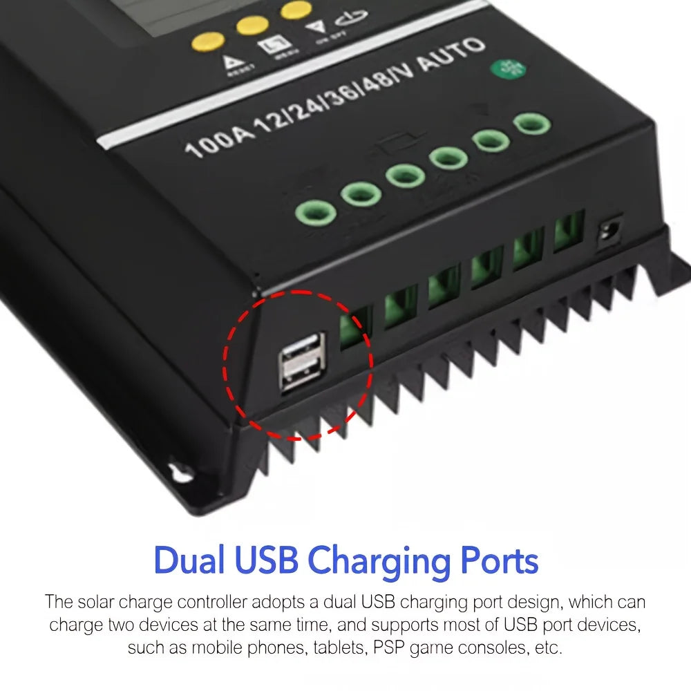 100A MPPT Solar Charge Controller | Intelligent Solar Panel Regulator with LCD Display close-up view