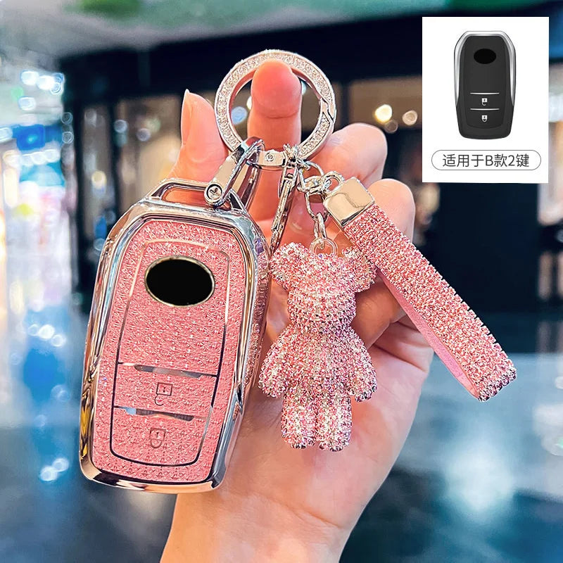 Diamond Pink for Toyota CHR Hilux Fortuner Land Cruiser 200 Camry Corolla Crown RAV4 Highland Remote Car  Key Case Cover Fob Bag