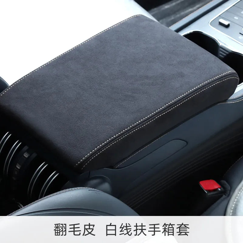 For BYD ATTO 3 EVO Yuan Plus 2026 2027 Center Console Cover Armrest Box Protector Pad Black Suede Interior Accessories