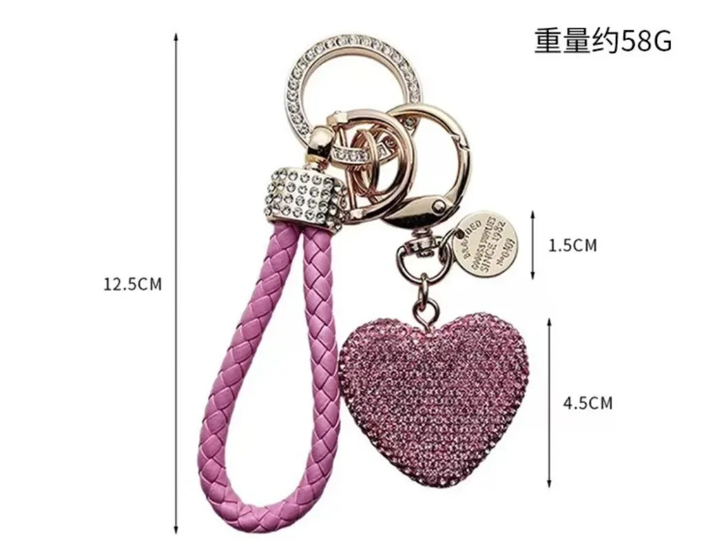 Clay Diamond Full Diamond Love Key Chain Studded Leather Rope Heart-shaped Car Bag Pe lifestyle view