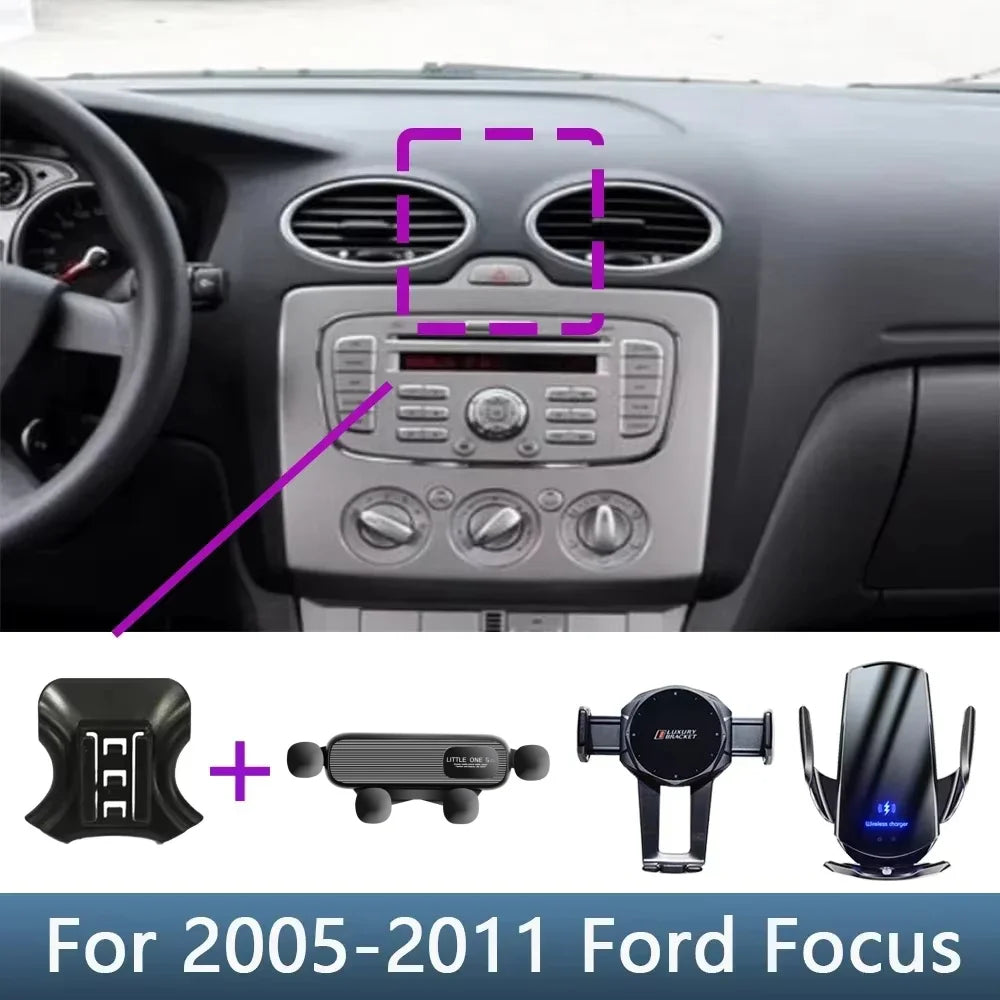 Car Phone Holder For Ford Focus 2005 2006 2007 2008 2009-2011 Special Fixed Bracket Base Wireless Charging Interior Accessories