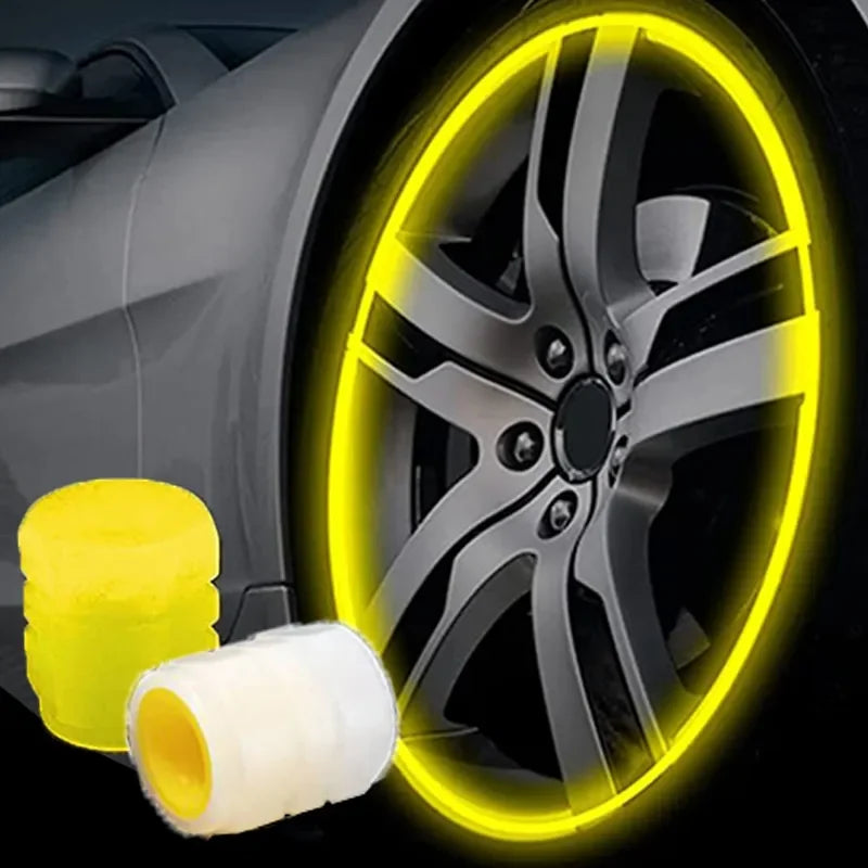Fluorescent Yellow Glowing Tire Valve Caps | Night Safety Car Accessories