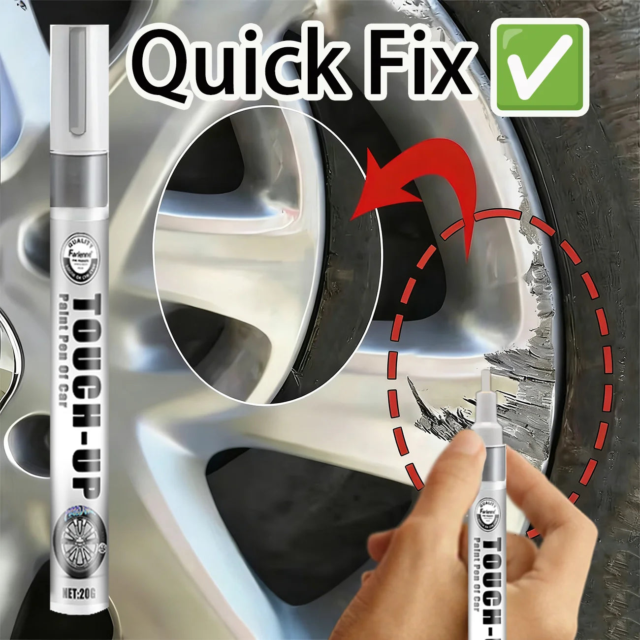 FARIENNE Silver Car Rim Touch Up Paint Pen Quick Repair For Wheel Scratches Chipped P alternate view