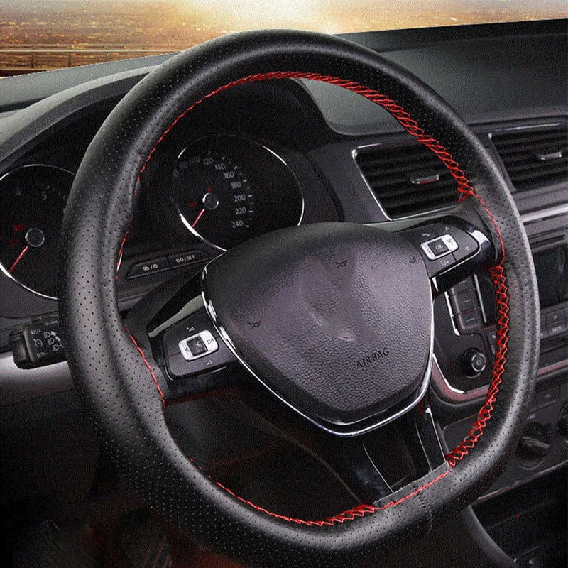 Car Steering Wheel Cover Needles And Braid Thread Artificial Leather Car Covers Sui additional angle