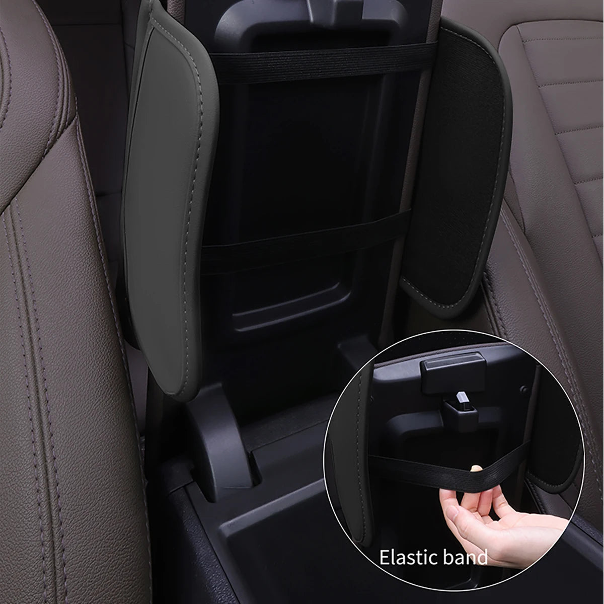 Car Center Console Protector Cover Upgraded Armrest Box Cushion Arm Rest Mat with Side Storage Pocket PU Leather Car Accessories