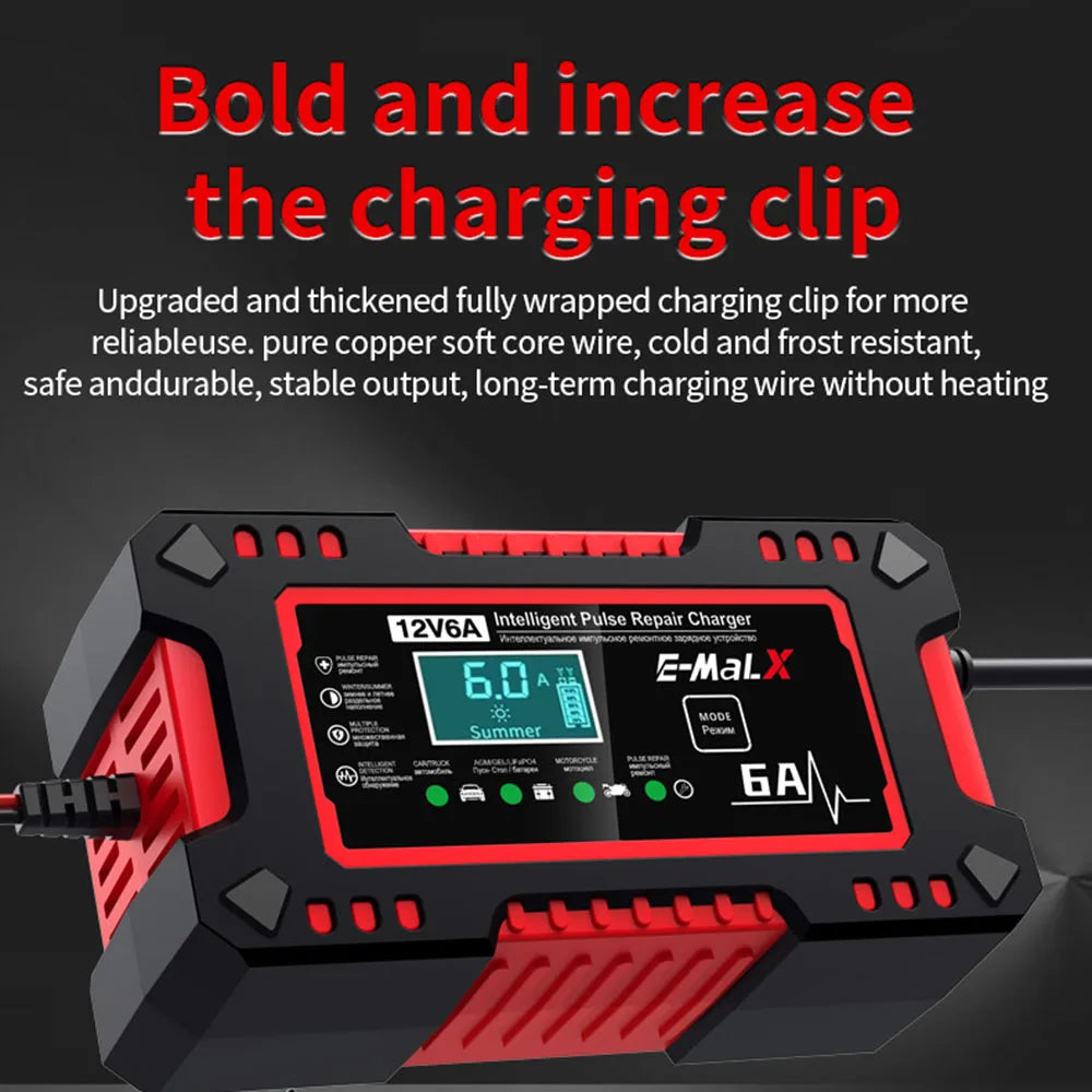 Car Battery Charger Intelligent Smart Battery Charging Fast Power Charging Pulse Repair Tools Digital Display Auto Accessories Universal For SUV Motorcycle Truck RV