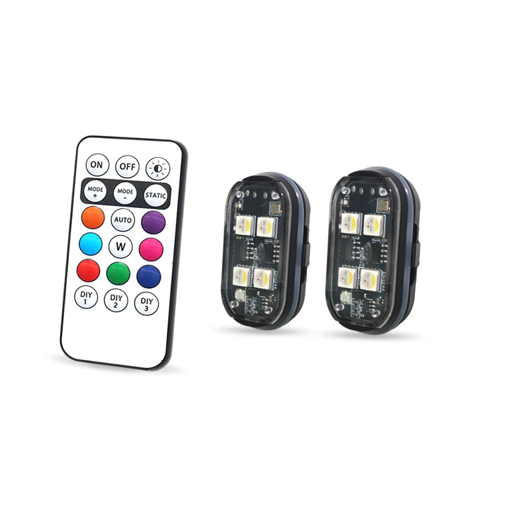 2/4pcs Wireless LED Strobe Lights Car Decor Atmosphere Light, 8 Colors Rechargeable Led detail view
