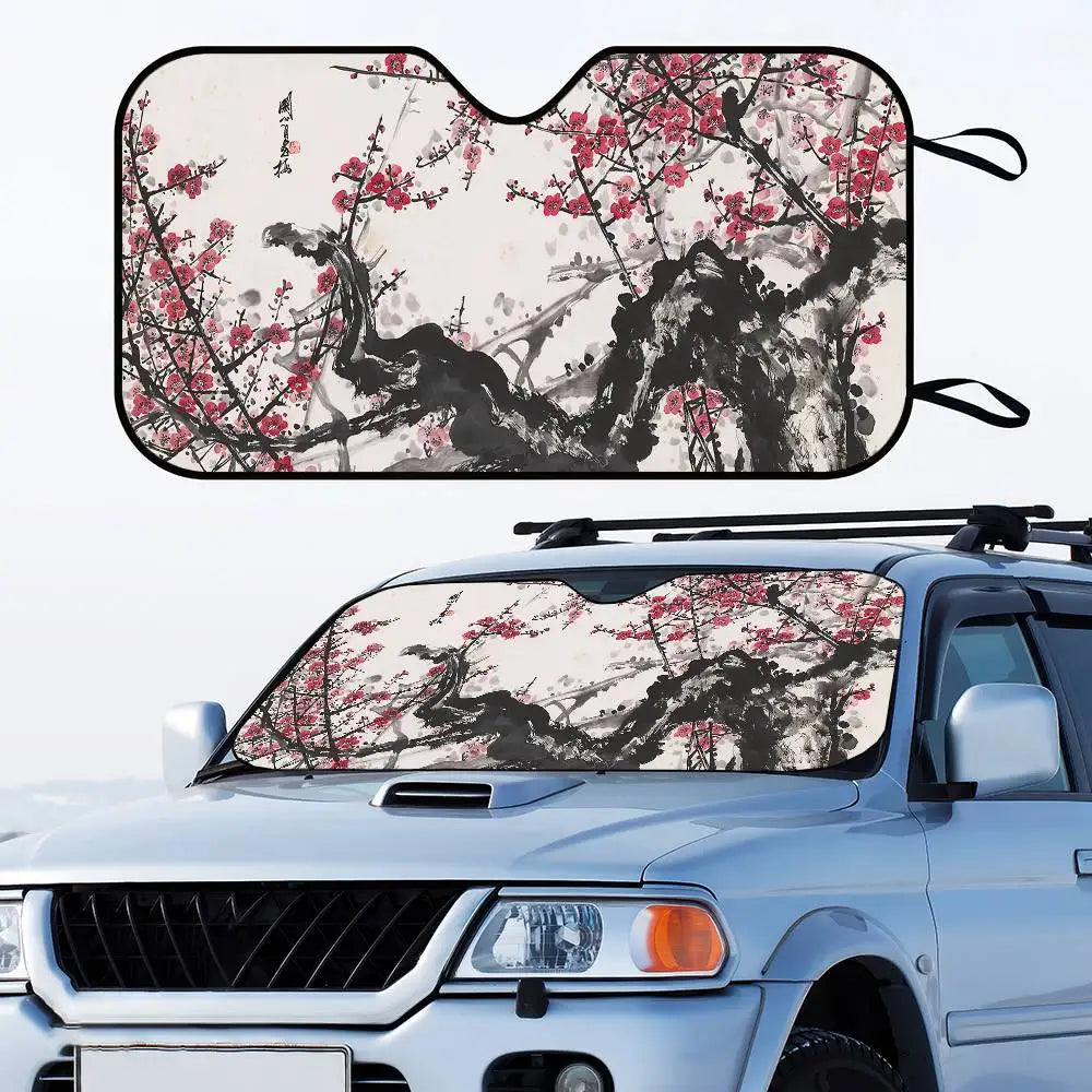 Chinese Plum Flower Sunshade Windscreen 3D Film Plaid Gift Novelty Car Front Window V lifestyle view