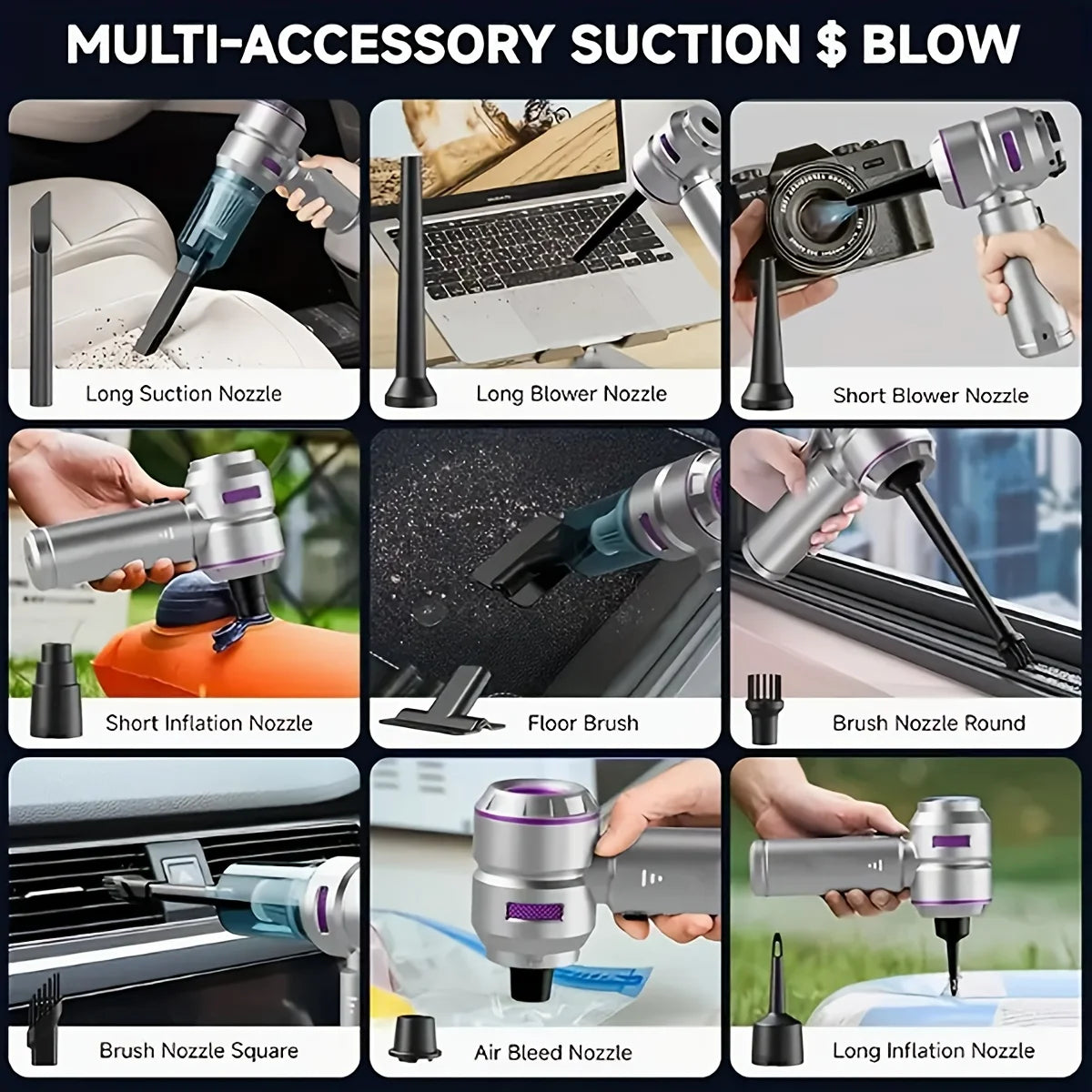 6 in 1 Car Vacuum Cleaner | Wireless Handheld Suction and Blower for Home and Auto additional angle