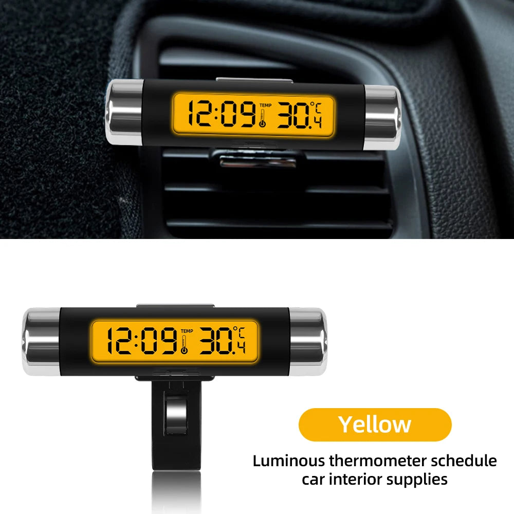 Car Digital LCD Clock and Temperature Display with Blue Backlight | Car Dashboard Ther close-up view