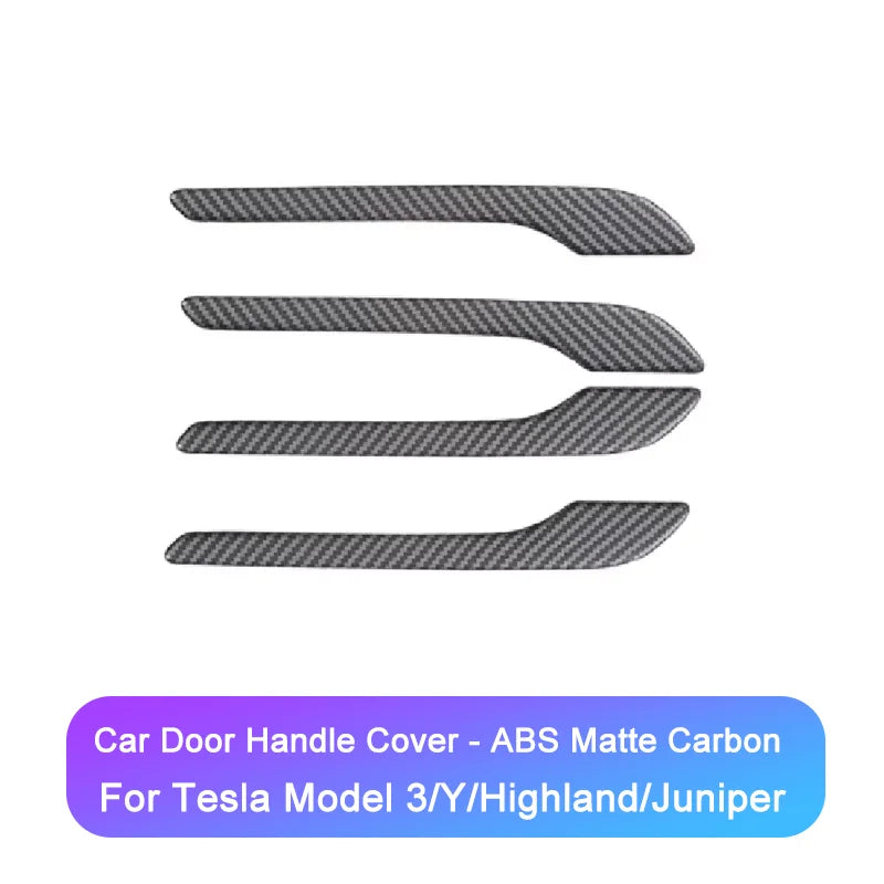 Tesla Model 3 Highland Model Y Juniper Door Handle Cover | ABS Carbon Fiber 4Pcs Set close-up view