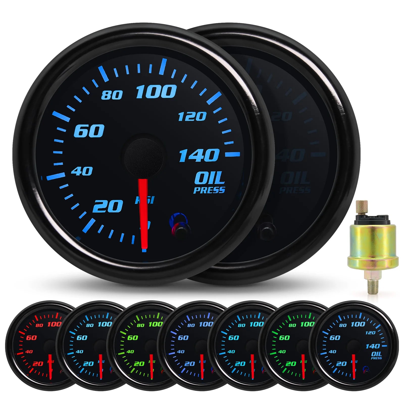2'' 52mm 7 Color Car Gauge Set | Multi-Function 12V Gauge with Digital and Analog Display