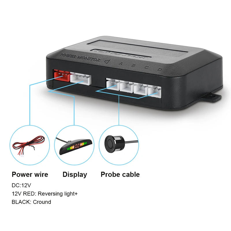 Car LED Parking Sensor Kit with 4 Radar Accurate Digital Display of Obstacle Distance close-up view