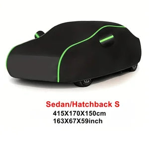 Universal Car Cover with Reflective Strip | Black Outdoor Dust and Snow Protection close-up view