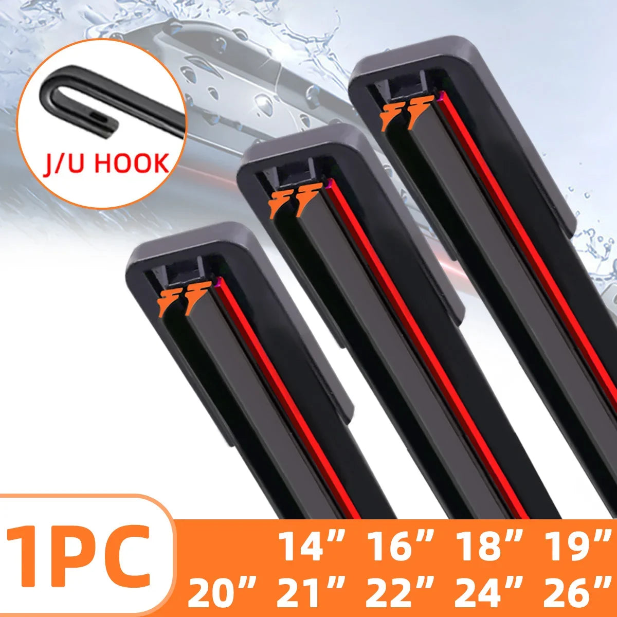 Universal Wiper Blades 1PC Double Rubber | J/U-Shaped Car Front Windshield Wiper Replacement