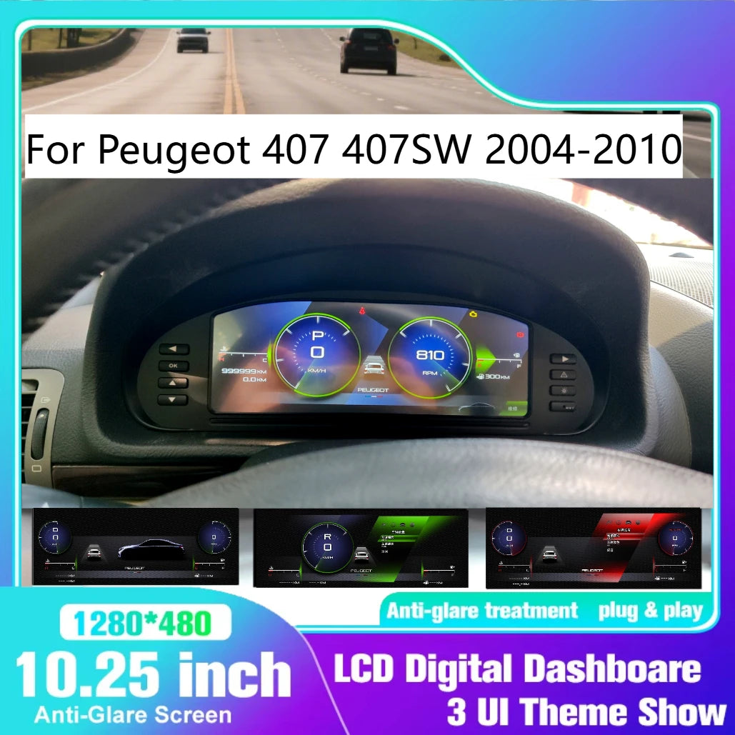 Cluster For Peugeot 407 407SW 2004-2010 | 10.3 Inch Linux Digital Dashboard LCD Display