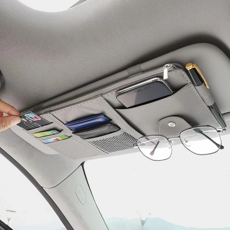 Car Sun Visor Organizer – Zippered Storage Pouch with Sunglasses Clip, Card & Ticke additional angle